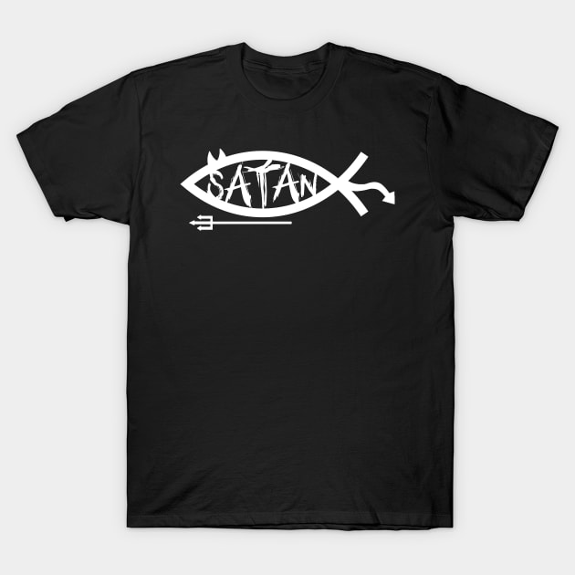 Satan Ichthys Fish \m/ T-Shirt by darklordpug